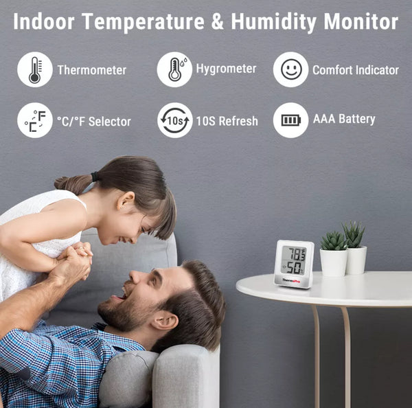 Digital Indoor Hygrometer Thermometer Temperature Humidity Monitor LCD Display with °F/°C Selector