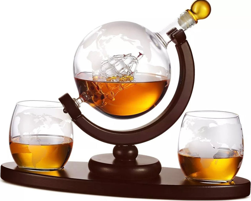 Whiskey Decanter Globe Set With 2 Glass Sets