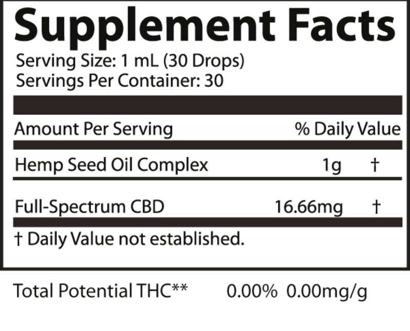 CBD Broad Spectrum (in Hemp Oil) – 500mg (1oz Tincture)