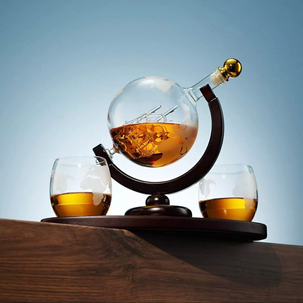 Whiskey Decanter Globe Set With 2 Glass Sets