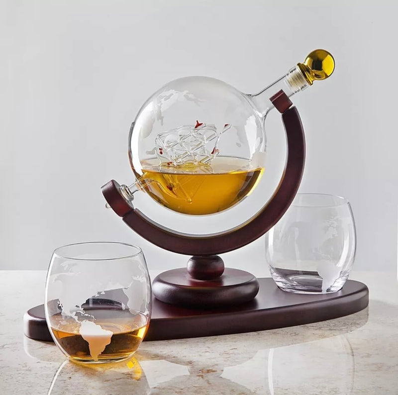 Whiskey Decanter Globe Set With 2 Glass Sets